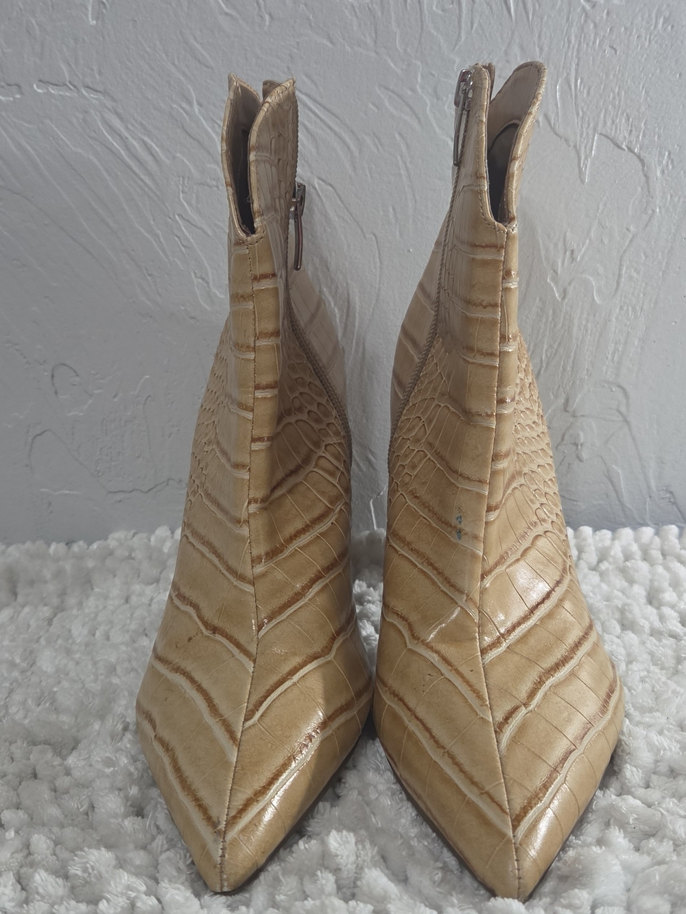 Nine West Booties 7.5M Tan Croc Western Cowgirl Rodeo Boho Statement